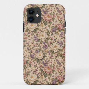 Tuin met vintage botanische rozen en vlinderpatroo iPhone 11 hoesje