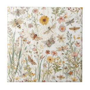 Tuin met wilde bloemen botanische vlinders bloem tegeltje