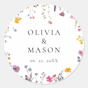 Tuin met wilde bloemen Moderne bloemen Romantische Ronde Sticker
