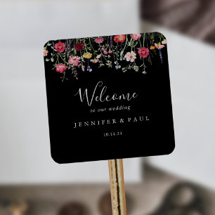 Tuin Multicolor Wildflower Wedding Welkom Vierkante Sticker