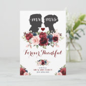  Tuin Navy Maroon Rozen Mr. Mrs Silhouette Bedankkaart (Staand voorkant)