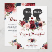  Tuin Navy Maroon Rozen Mr. Mrs Silhouette Bedankkaart (Voorkant / Achterkant)