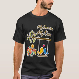 Tuin Oase Schattige Vogels Op Schommel Romantische T-shirt