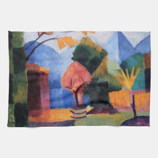 Tuin op het Thun-meer tegen August Macke, kunst Theedoek (Horizontaal)