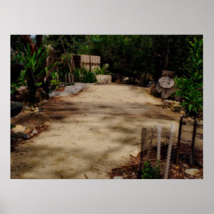 Tuin Pathway houten brug weelderig groen Poster