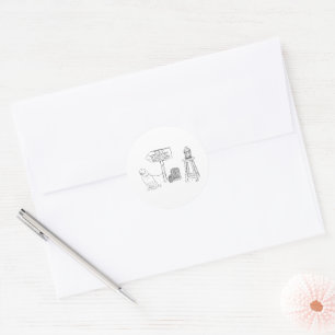 Tuin Picknick Minimalist Zwart-wit bruiloft Ronde Sticker