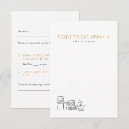 Tuin Picknick Minimalist Zwart-wit bruiloft RSVP Kaartje (Voorkant / Achterkant)