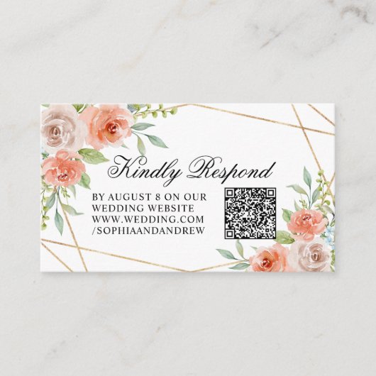 Tuin Roos & Goud Lijst bruiloft QR Code RSVP Informatiekaartje (Voorkant)
