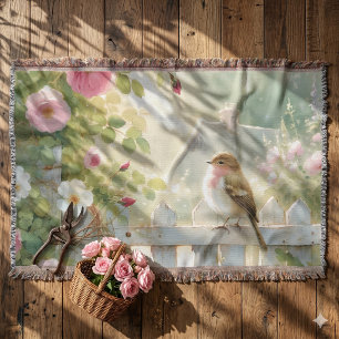 Tuin Roos Vogel Aquarel Scene Deken