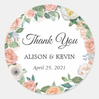 Tuin Rozen Bloemenkrans bruiloft gunst dank u Ronde Sticker