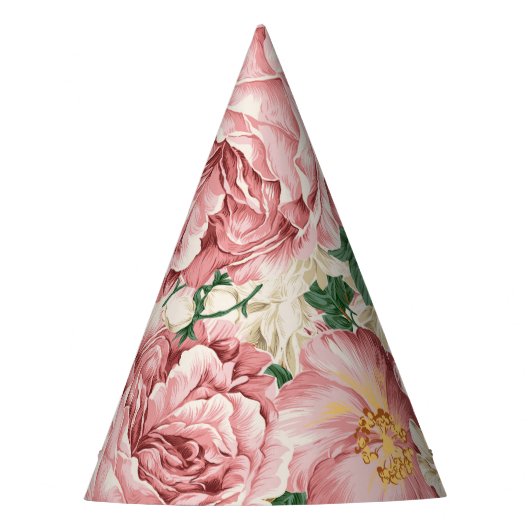  Tuin Rozen en Hydrangeas Bloemenpatroon Feesthoedjes (Voorkant)