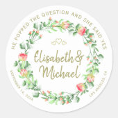 Tuin rozen krans moderne romantische bruiloft guns ronde sticker (Voorkant)