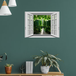 Tuin Scène Nep Raam Uitzicht 3D Poster