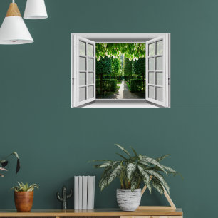 Tuin Scène Nep Raam Uitzicht 3D Poster