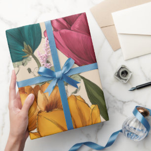 Tuin stijl multicolor tulp ivoor bloemmotief cadeaupapier