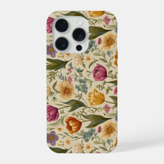 Tuin stijl multicolor tulp ivoor bloemmotief iPhone 15 pro hoesje