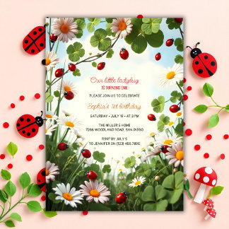 Tuin Thema Baby Meisje Ladybug 1e verjaardag Kaart