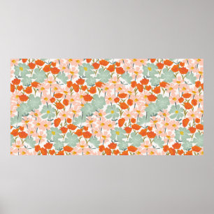 tuin van mooie handgetekende bloemen in roze, of poster