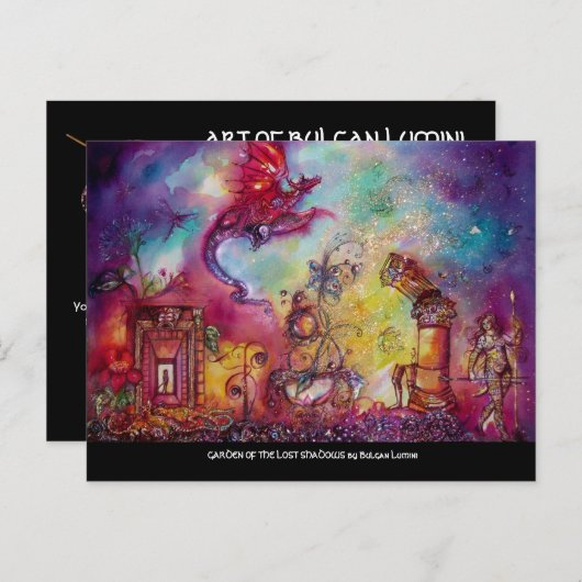 TUIN VAN VERLOREN SCHADUWEN Vliegende Rode Draak Uitnodiging Briefkaart (Voorkant / Achterkant)