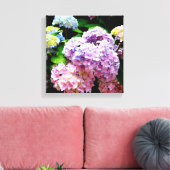 Tuin voor brandkranen, roze, blauw, paarse bloem canvas afdruk (Insitu (Woonkamer))