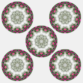 Tuin Water Fontein Roze Bloemen Mandala Design Labels