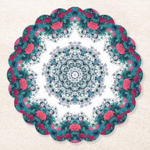 Tuin Waterfontein Rode bloemen Mandala Design Kartonnen Onderzetters