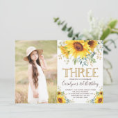 Tuin Zonnebloemen Groene 3e Verjaardagsfoto Kaart (Staand voorkant)