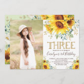 Tuin Zonnebloemen Groene 3e Verjaardagsfoto Kaart (Voorkant / Achterkant)