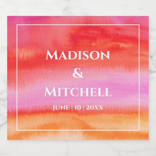 Tuin Zonsopgang Roze Sinaasappel Waterverf Bruilof Sparkling Wijnetiket (Enkel label)