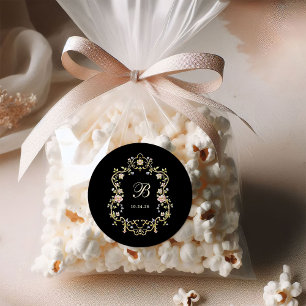 tuin zwart Kleurrijk huwelijksmonogram Ronde Sticker