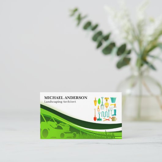 Tuinarchitectuur Gereedschap | Blauw Boord Groene Visitekaartje (Staand voorkant)