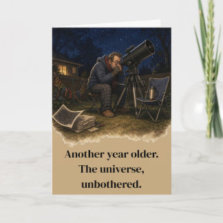 Tuinastronoom mist zijn eigen verjaardag kaart
