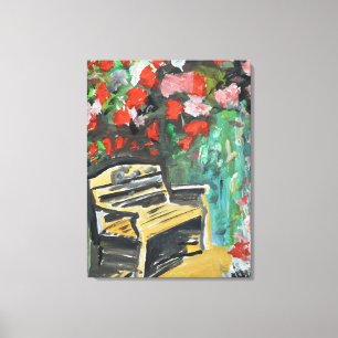 Tuinbank onder rozenprieel canvas afdruk
