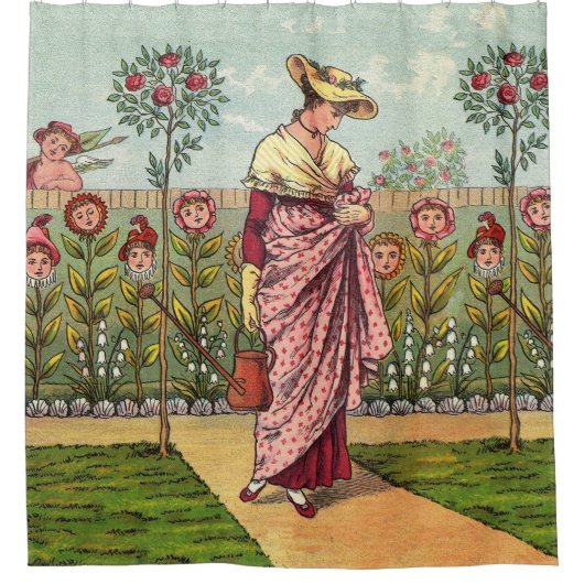 Tuinbloem Antiek Douchegordijn (Voorkant)