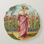 Tuinbloem Antiek Rond Kussen (Achterkant)