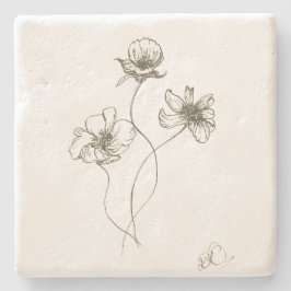  tuinbloemen, handgetekend Afbeelding, origineel Stenen Onderzetter