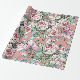 Tuinbloemen roos met in waterco geverfde tulpen cadeaupapier