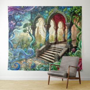 Tuinboogtrap Levendig Fantasielandschap Wandkleed