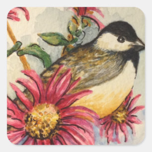 Tuincidee Waterverf Pink Daisy Vierkante Sticker