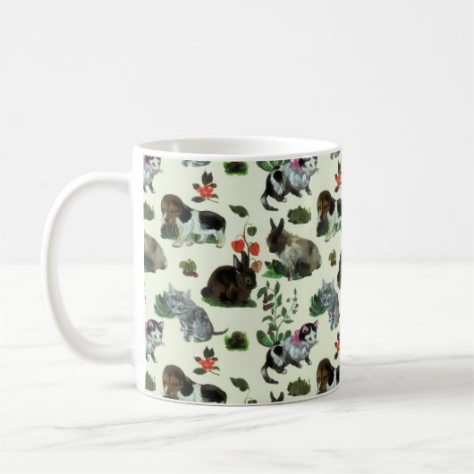 Tuindieren Rabbit Cat Dog Flowers Koffiemok (Links)