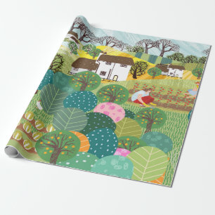 Tuinen, boerderij, natuur en platteland. Vintage i Cadeaupapier