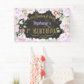 Tuinfee, roze paarse bloemen, 1 verjaardag spandoek (Insitu)