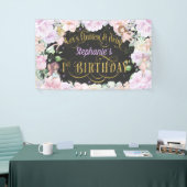 Tuinfee, roze paarse bloemen, 1 verjaardag spandoek (Beurs)