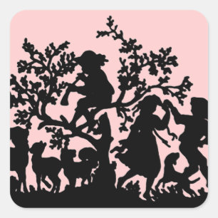 Tuinfeest in roze en zwart vierkante sticker