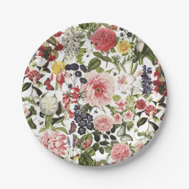 Tuinfeest Vintage Bloemmotief Groene Duim Verjaard Papieren Bordje