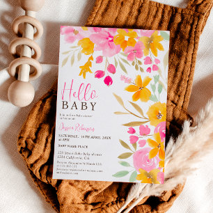 Tuingeel roze hallo baby shower kaart