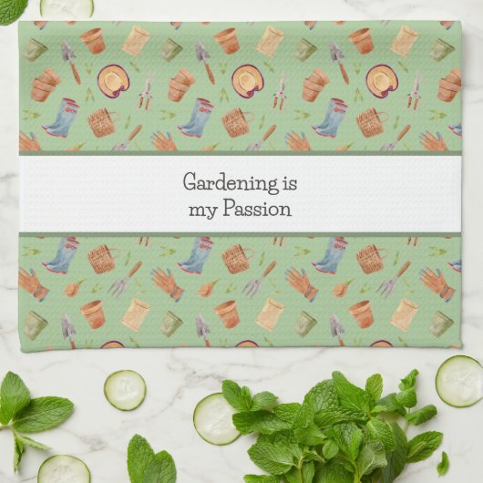 Tuingereedschap Patroon met aangepaste tekst Theedoek (Gevouwen)