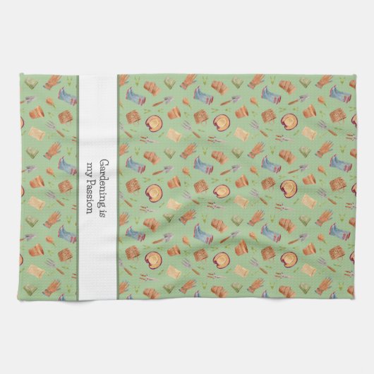 Tuingereedschap Patroon met aangepaste tekst Theedoek (Horizontaal)