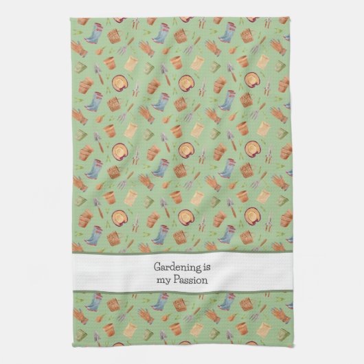 Tuingereedschap Patroon met aangepaste tekst Theedoek (Verticaal)