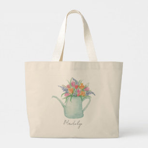 Tuingroep in waterverf fantasie grote tote bag
